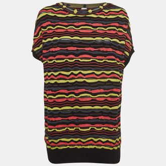 M Missoni Multicolor Patterned Knit Short Sleeve Sweater Top L