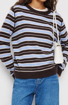 Reformation Cashmere Blend Sweater in Ice Water Multi Stripe at Nordstrom, Size Medium