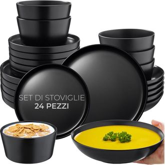 TecTake Set di stoviglie Una, in terracotta, per 6 persone - servizio da tavola, servizio piatti, servizio tavola completo - 24 pezzi