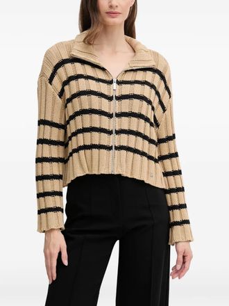 DKNY striped-patern zip cardigan - Brown