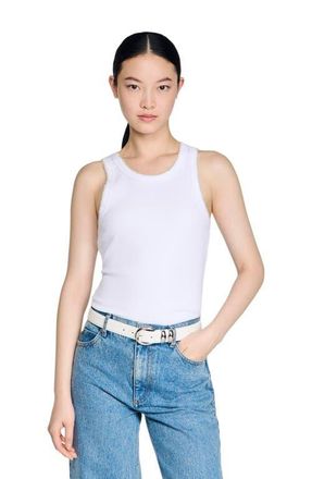 Sandro Beaded ribbed vest top in White at Nordstrom, Size X-Large