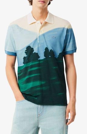 Lacoste Mountain Print Piqu&eacute; Polo in 9Ix Sinople/Yellow-Green-Whit at Nordstrom, Size 5