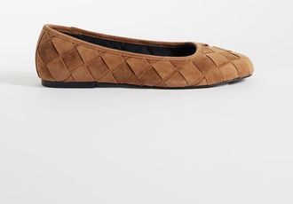 Asos Lowell ballerine premium in suede intrecciato color cuoio-Marrone