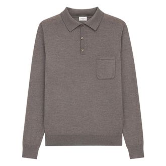 Saint Laurent Polo Shirts, male, Gray, Size: XL Grey Wool Polo Shirt with Pocket
