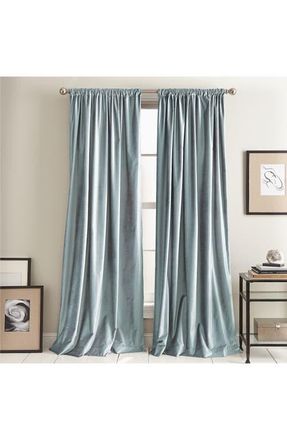 DKNY Modern Knotted Velvet Set of 2 Window Panels in Aqua at Nordstrom, Size 50X108