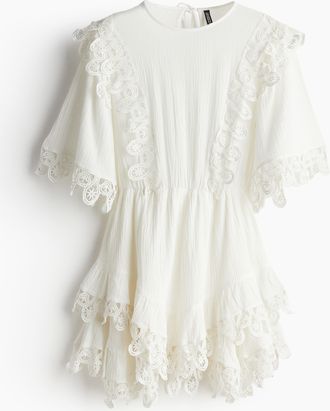 H&M Crinklekleid mit Spitze - White