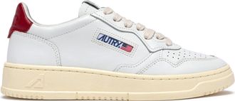 Autry Low-Top Leather Sneakers with Perforated Detailing and Claret Accents