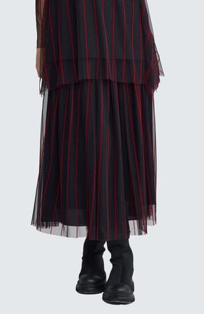 Luukaa D'Celli Siana Tulle Skirt in Black Red at Nordstrom, Size 4