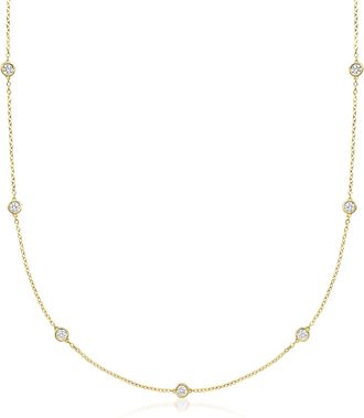 Ross-Simons Bezel-Set Lab-Grown Diamond Station Necklace in 18kt Gold Over Sterling
