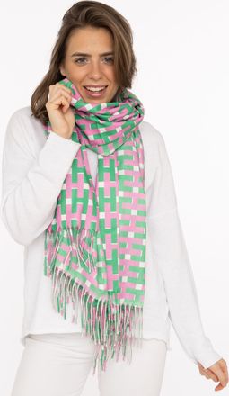 Zwillingsherz Schal ZWILLINGSHERZ H-Grafisch, Damen, gr&uuml;n, Web, Obermaterial: 100% Polyester, Modet&uuml;cher Schal, mit Fransen und grafischem Muster