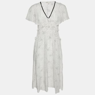 Maje White Star Print Synthetic Racky Ruffled Midi Dress