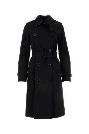 Burberry Black Gabardine Heritage Kensington Trench Coat