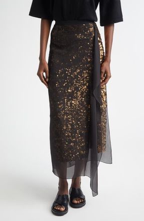 Michael Kors Sequin Embellished & Silk Georgette Veiled Wool Crepe Skirt in Black 001 at Nordstrom, Size 10