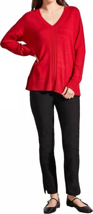 Tribal Long Sleeve V-Neck Sweater With Cables In Scarlet