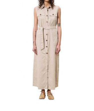 FRNCH Button Collared Maxi Dress In Beige