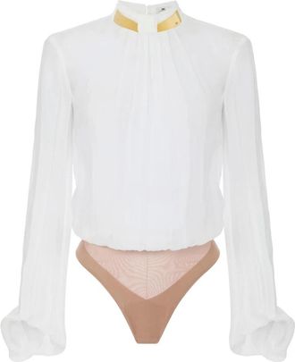 Elisabetta Franchi Bodysuit in georgette stof met juwelenkraag - Dames - Bodies - Wit - M - Tops