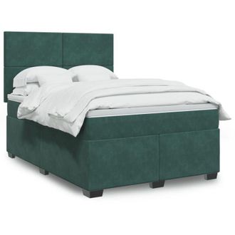 vidaXL Cama Box Spring Con Colch&oacute;n Terciopelo Verde Oscuro 140x200 Cm Vidaxl