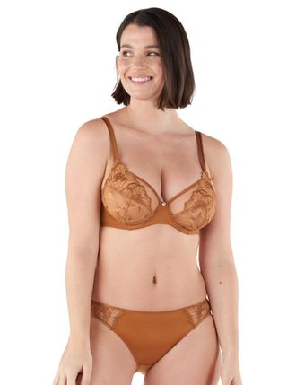 Maison Lejaby Womens Flora Full Cup Bra - Sienne - Brown Polyamide - Size 34D