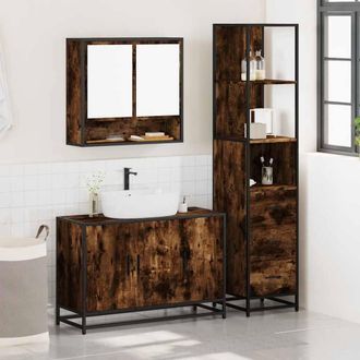 Berkfield Home Durable 3 Piece Bathroom Furniture Set Smoked Oak Engineered Wood in Brown