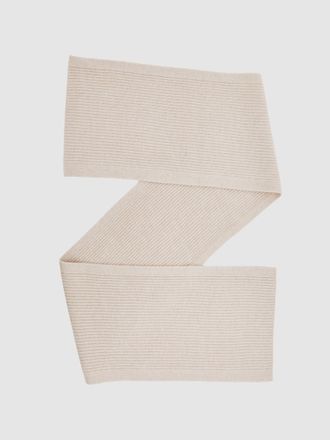 Reiss Light Oatmeal Melange Merino Wool Rib-knit Scarf