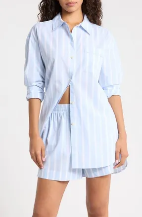 Nordstrom Oversize Stripe Cotton Short Pajamas in Blue- White Simple Stripe at Nordstrom, Size X-Large