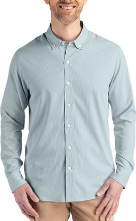 Cutter & Buck Skyline Epic Confidence Stripe Stretch Button-Down Shirt in Hunter/white at Nordstrom, Size 4Xlt