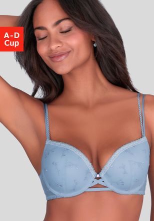 Vivance Push-up-BH VIVANCE Thea, Damen, Gr. 70, Cup C, hellblau, Netz, Obermaterial: 56% Polyester, 38% Polyamid, 6% Elasthan, BHs Push-up-BH, mit Blumen aus 