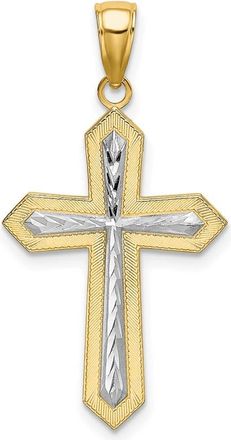 Diamond2Deal 14k Yellow Gold and White Rhodium Center Diamond-cut Cross Charm Pendant