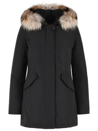 Woolrich Arctic Racoon Black Cotton Blend Parka