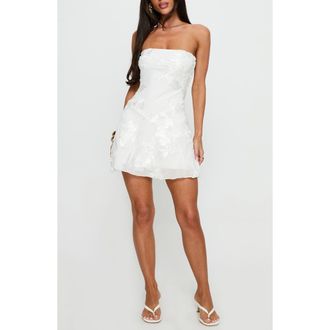 Princess Polly Meadow of Dreams Floral Burnout Strapless Minidress in White Floral Burnout at Nordstrom, Size 8