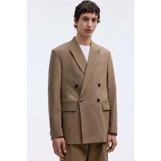 H&M Relaxed Fit Double-breasted Jacket in Dark Beige at Nordstrom, Size 44