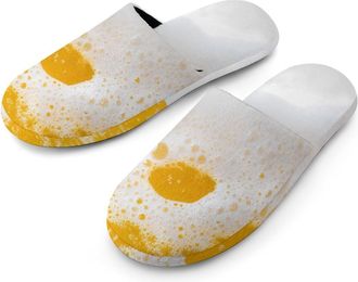 Generic Beer Bubbles Mens Slippers Flannel Warm House Shoes with Rubber Anti-Slip Sole Slip On for Home Outdoor