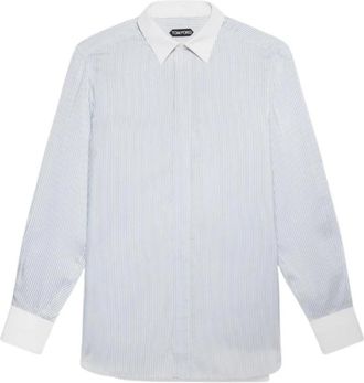 Tom Ford Zijden overhemd met grafische print - Heren - Zakelijke Overhemden - Blauw - L - Overhemden