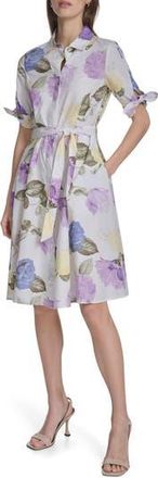 Calvin Klein Short Sleeve Cotton Shirtdress in English Lavendar Multi at Nordstrom Rack, Size 10