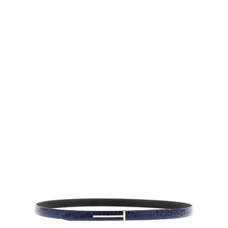 Tom Ford Accessoires, Dames, Blauw, 75 CM, Leer, Leren riem met glanzend effect krokodillenprint