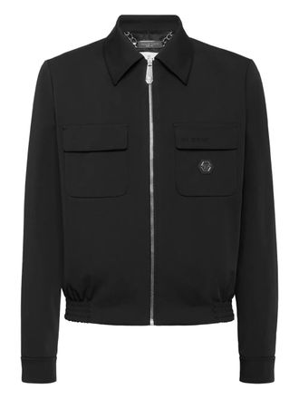 Philipp Plein logo-plaque jacket - men - Elastane/Polyamide/Cotton/Viscose/Acetate - 52 - Black