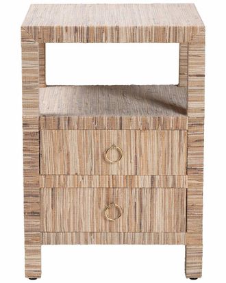 Baxton Studio Paine Bohemian Woven Grasscloth 2-Drawer Nightstand