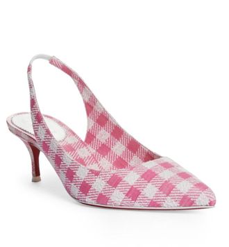 Christian Louboutin Kate Gingham Pointed Toe 55mm Slingback Pump Size 41.5