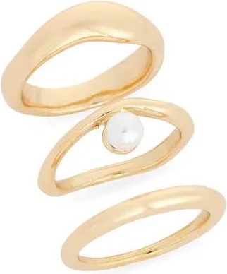 Nordstrom Rack Set of 3 Faux Pearl Organic Band Rings in White- Gold at Nordstrom Rack, Size 8