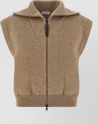 Brunello Cucinelli cashmere high-neck zip short-sleeve cardigan