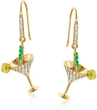 Ross-Simons White Topaz and. Emerald Martini Cocktail Drop Earrings With Yellow Enamel in 18kt Gold Over Sterling