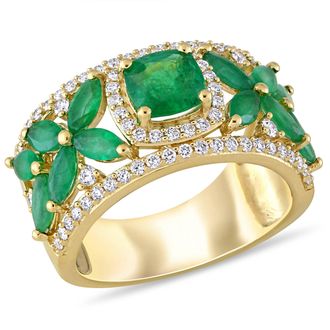 Mimi & Max 2 1/2ct TGW Emerald 1/2ct TW Diamond Ring 14k Yellow Gold