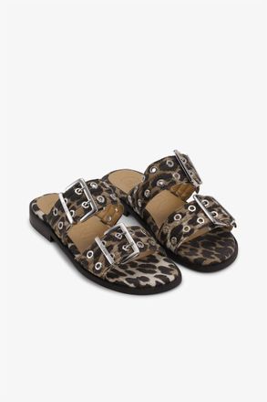 Ganni Womens Two Strap Sandal In Leopard