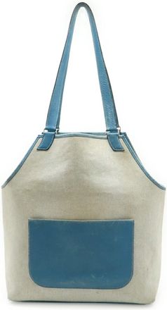 Herm&egrave;s Jardinier Blue Jean Toile H Leather Shoulder Bag Tote Bag (Pre-Owned)