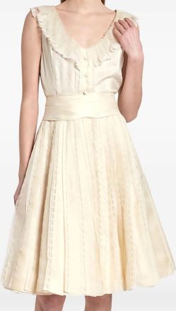 Vintage Abito in seta con bordo in pizzo anni 50 - Toni neutri