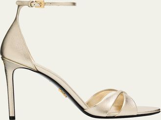 Prada 95mm Vernice Saffiano Leather Ankle-Strap Sandals