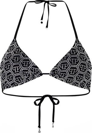 Philipp Plein Zwembeha Driehoek Monogram Strass - Dames - Badkleding - Zwart - Maat: XS Polyamide