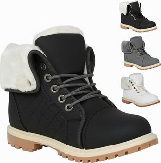 Generic Winter Combat Boots with Faux Fur Lining, Quilted Design, Lace-Up Ankle Style, Rugged Non-Slip Sole, Black, Grey, White, Tan (Black, UK 3, UK Footwear