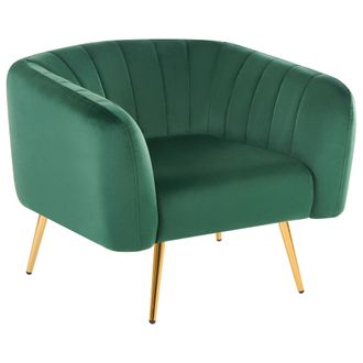 Beliani Sill&oacute;n De Terciopelo Verde Oscuro Dorado Respaldo Patas Metal Glamour Laconia