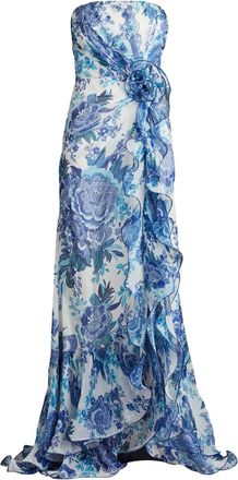 Tadashi Shoji Abito da sera a fiori senza spalline - Bianco